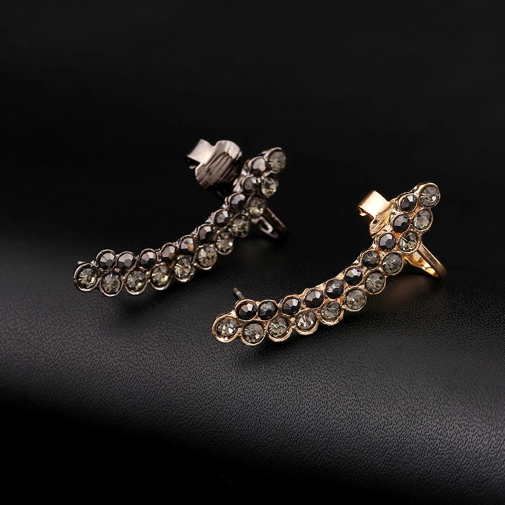 ZLDYOU Панк ювелирные изделия для женщин подарок левое ухо манжеты двойной ряд черный кристалл ушные манжеты кривая позолоченные серьги-клипсы с цирконом