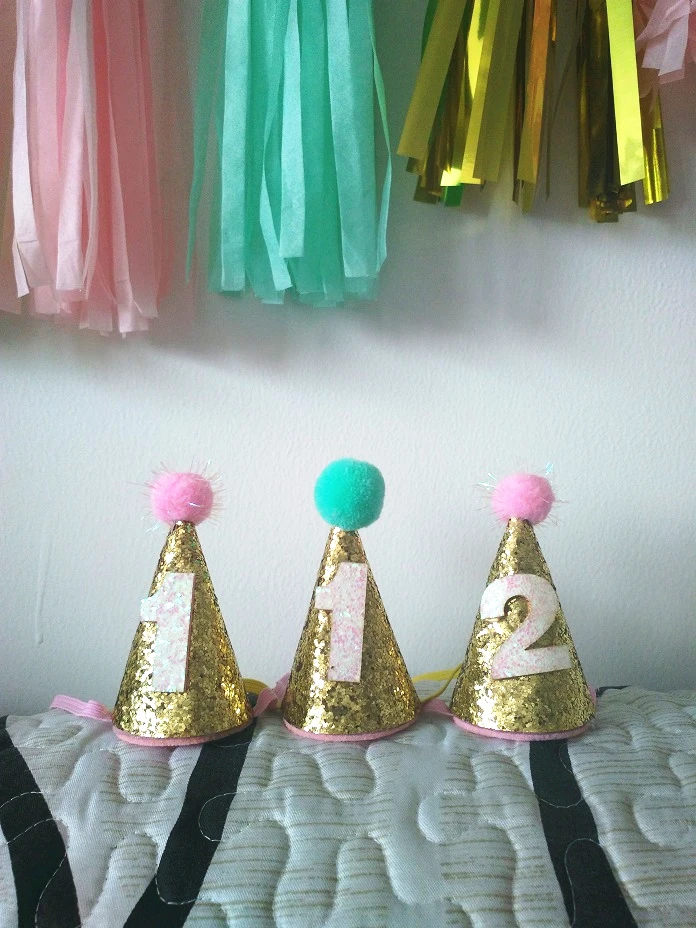 Первый праздничный колпак для мальчиков и девочек, золотой, один, два, три года, блестящий аксессуар для шляп принцессы
