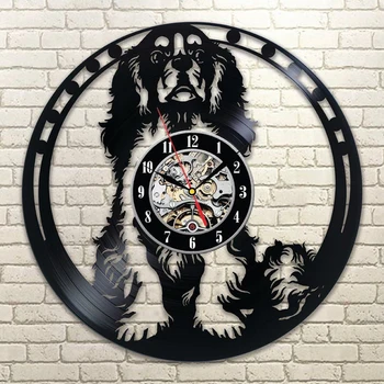 

LED Hollow Cavalier King Charles Spaniel Dog 3D Record Wall Clock Modern Wall Art Vinyl Amimal Silhouette Kids Room Decor