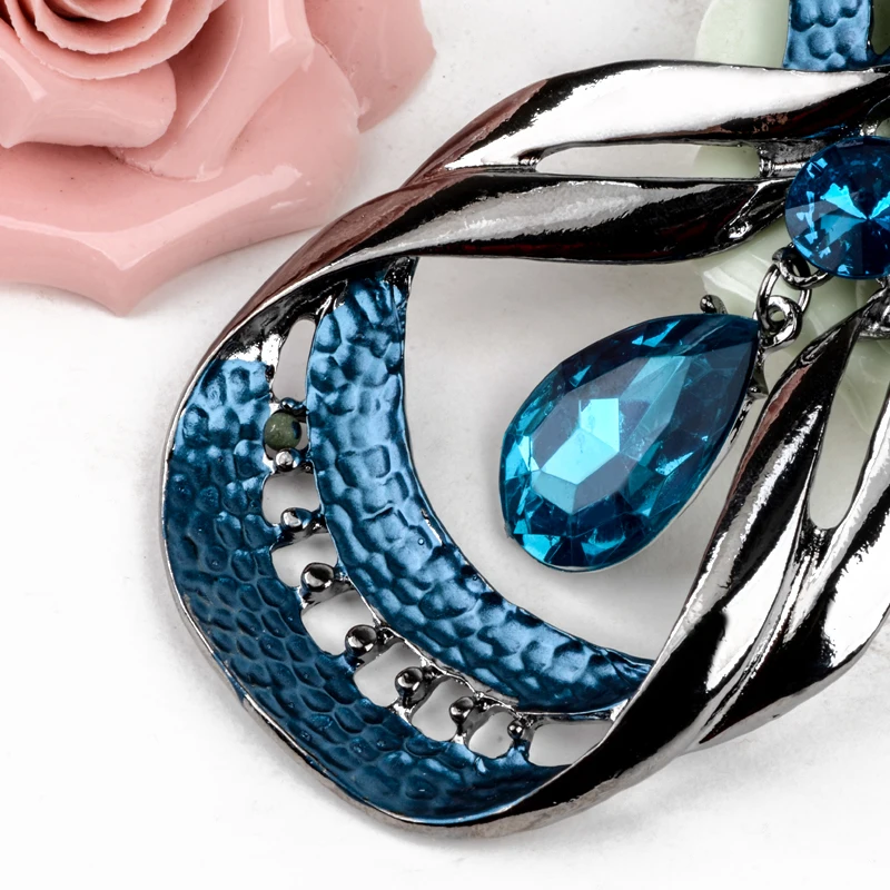 Austrian Crystal Jewelry Sets Fashion Blue Choker Collar Necklace dangle earring Jewellery Silver Plated Bridal Wedding Jewelry