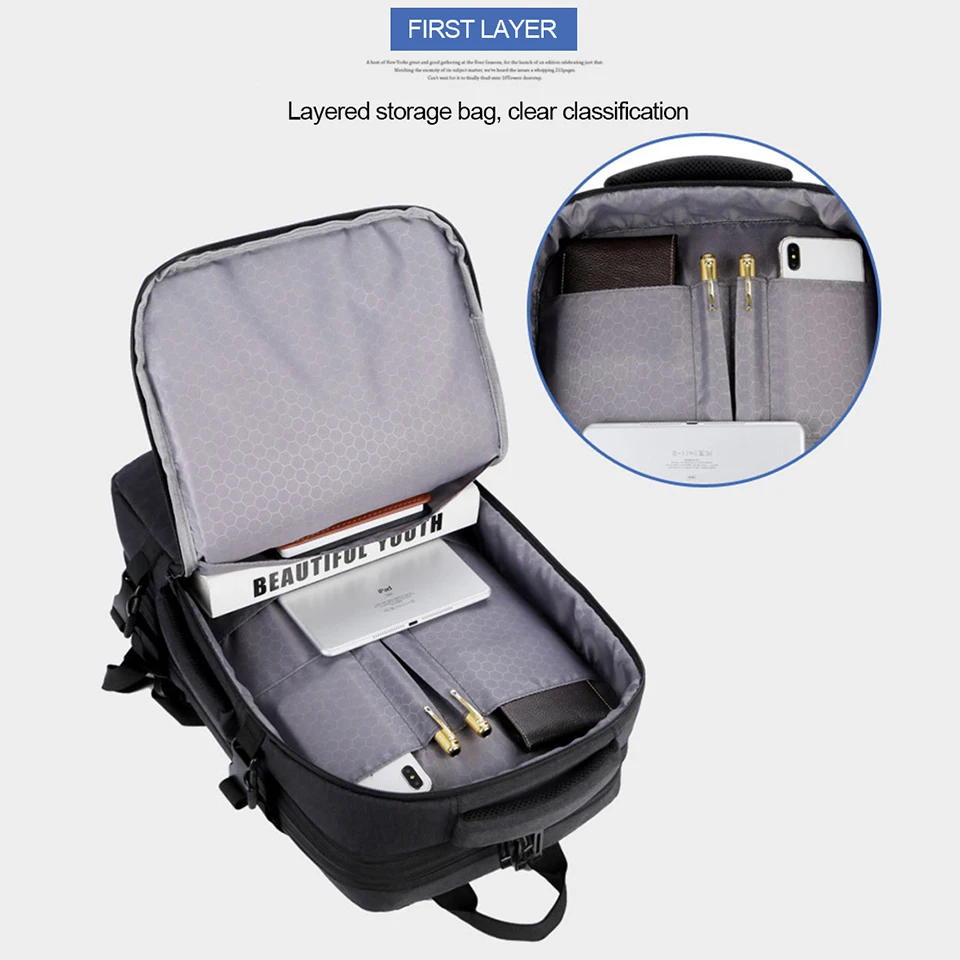 Рюкзак с защитой от кражи, 17 дюймов, для ноутбука, мужские рюкзаки, водонепроницаемый, большой емкости, для путешествий, рюкзак для женщин, зарядка через usb, черный рюкзак