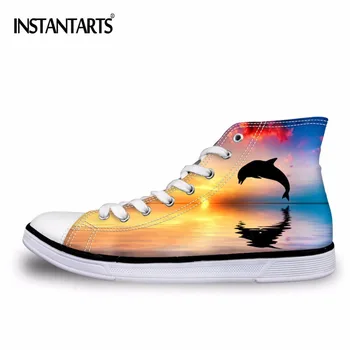 

INSTANTARTS 3D Animal Dolphin Vulcanize Shoes for Men Brand Male Superstar High Top Canvas Shoes Student Flat Lace Up Sneakers