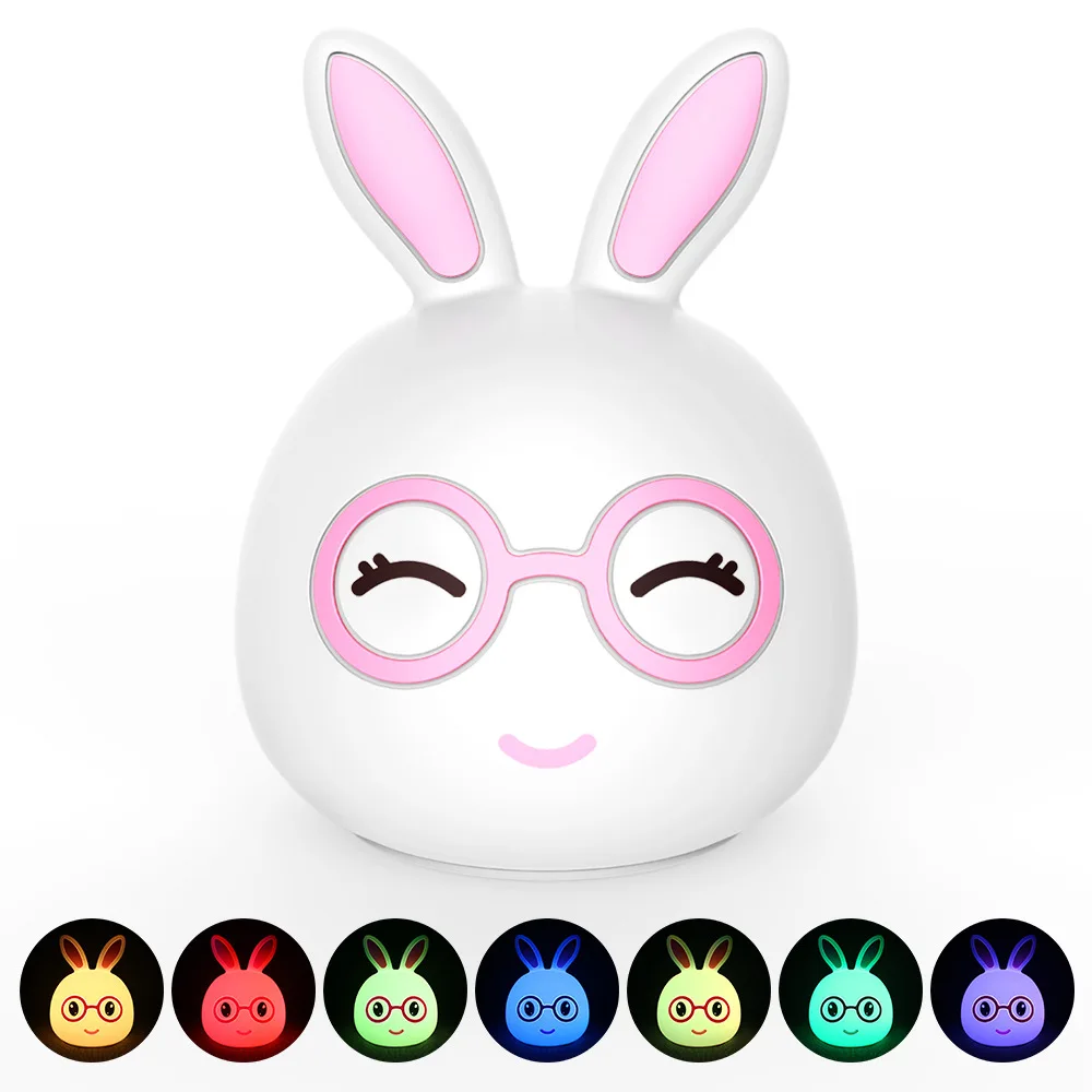 

Premium 7 Colors Rabbit LED USB Children Animal Night Light Silicone Soft Cartoon Baby Nursery Lamp Breathing LED Night Light