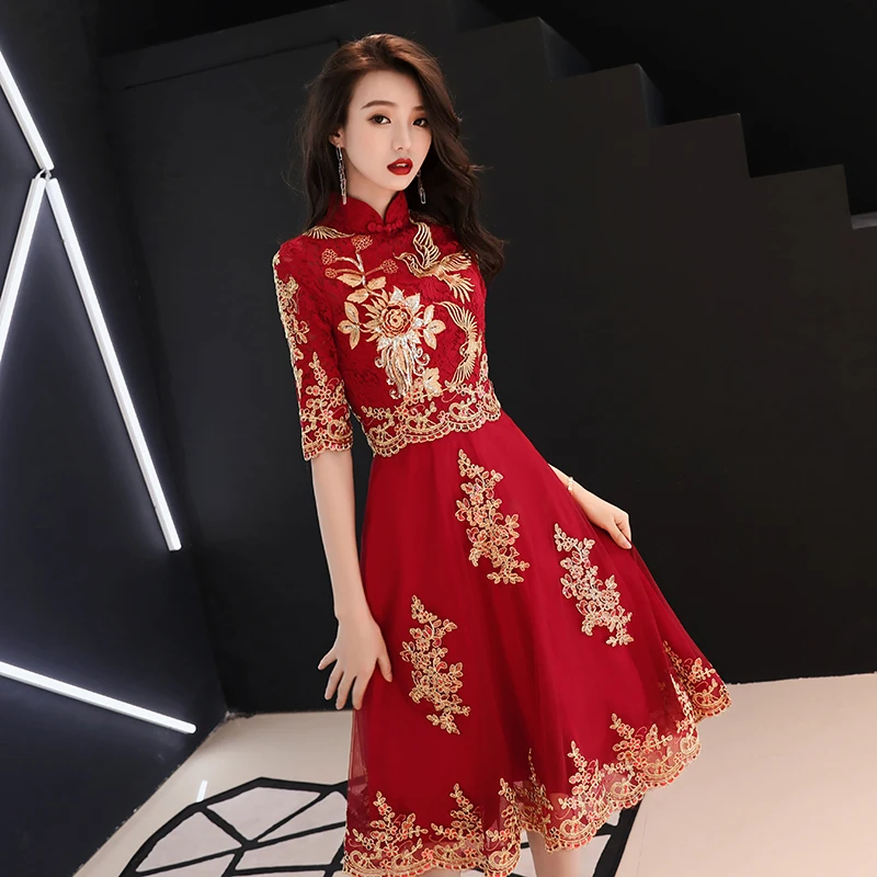 Традиционное китайское свадебное платье восточное платье вышивка Cheongsam Qipao vestidos robe платья подружек невесты TS792