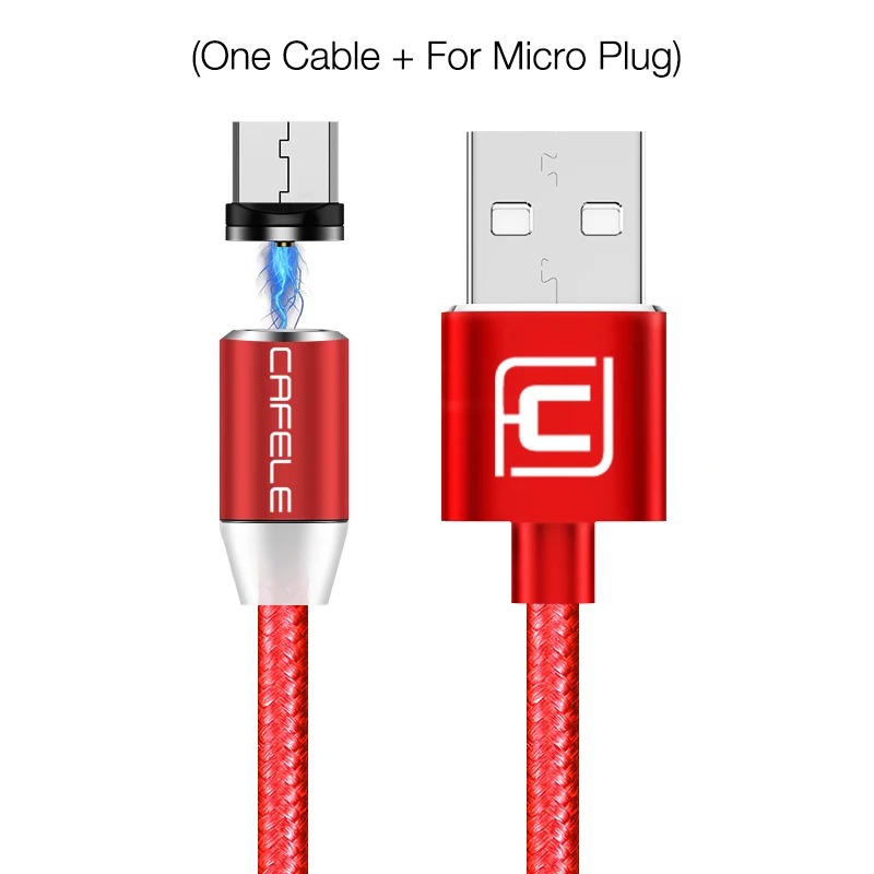CAFELE Магнитный USB кабель Micro usb type C кабель для iphone samsung huawei Xiaomi магнитное зарядное устройство нейлоновый провод светодиодный светильник 2 м - Цвет: Red for micro