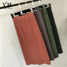 YuooMuoo Однотонная юбка с разрезом сзади для женщин Толстая трикотажная Зимняя Юбка Повседневная Женская Осенняя облегающая юбка Jupe женские юбки Muje