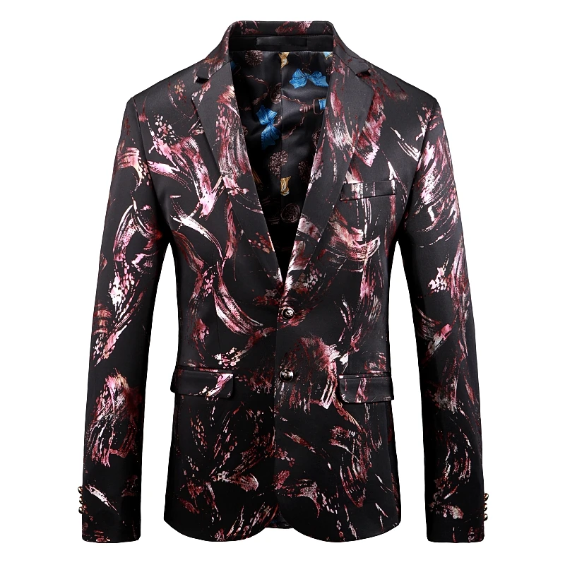 High Quality Men Floral Printed Suit DJ Club Stage Wedding Suit Slim Formal Fit Casual Men Blazer 12#35D50