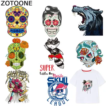 

ZOTOONE Skull Iron on Patches Animal Wolf Cat Stickers Transfers for Clothes T-shirt Heat Transfer Diy Accessory Appliques F1
