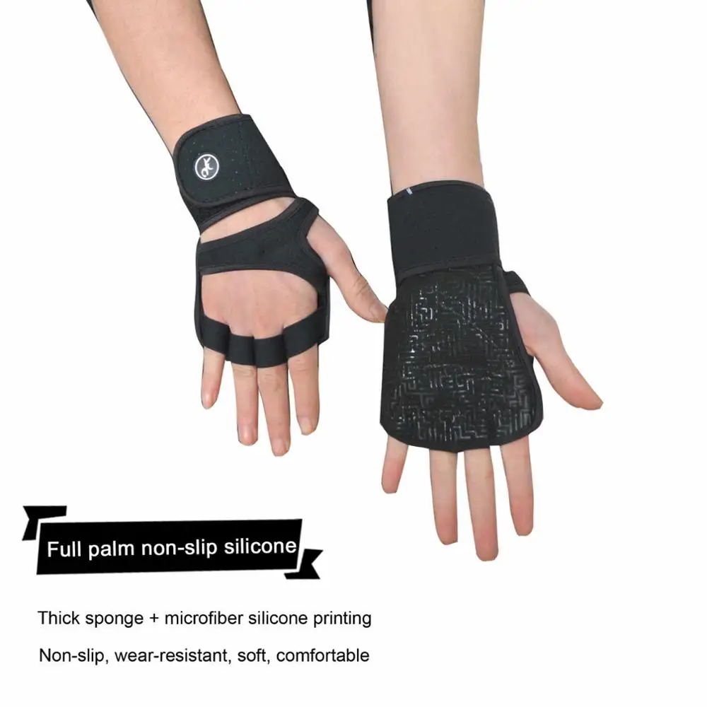 MOREOK тренировочные перчатки для бега, дышащие перчатки для тренажерного зала и фитнеса, полностью противоскользящие ладони и регулируемый ремешок для упражнений для мужчин и женщин - Цвет: Black