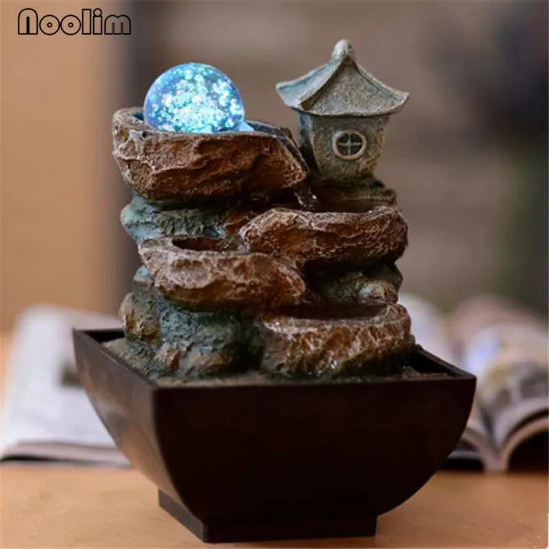 

Resin Rockery Water Fountains Home Decoration Feng Shui Wheel LED Ball Home Office Tabletop Water Fountain Figurines Decoration