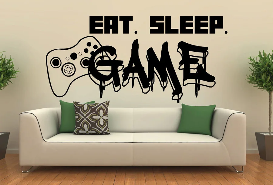 Наклейка на стену для геймера Eat Sleep Game контроллер видео настенный игровой стикер для спальни Виниловые наклейки настенные декор обои G52