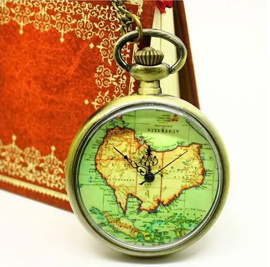 Fashion map pocket watch antique pocket watch brands cheap pocket watch