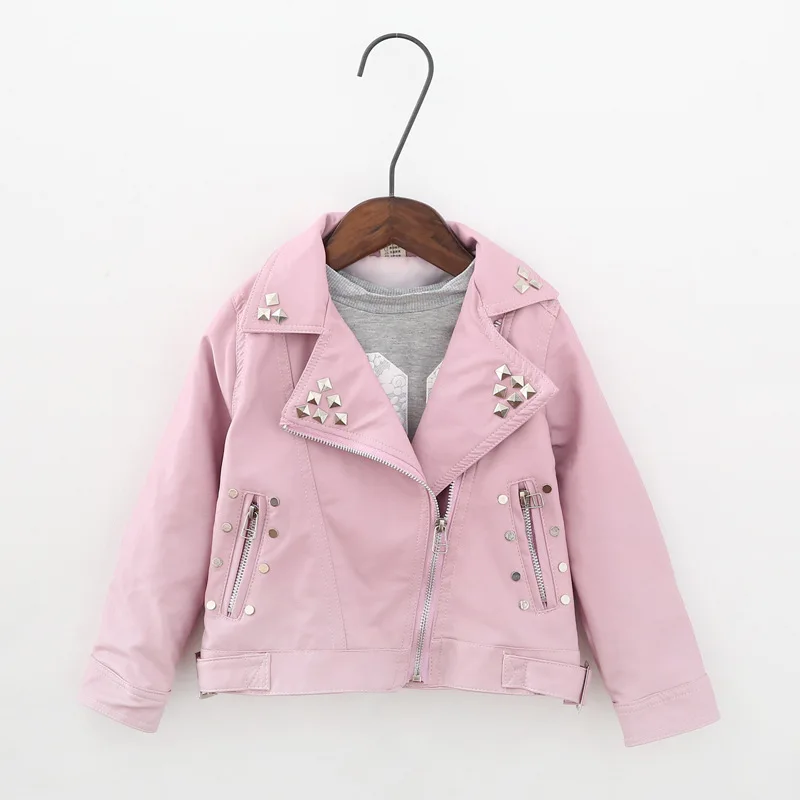 PU Leather Jackets for Girls 2019 Spring Autumn Rivet Faux Leather Jackets for Child Leather Jacket Children Outerwear and Coat