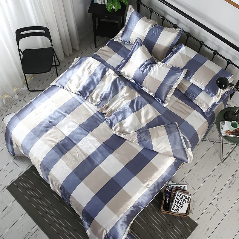 

Stripes Butterfly Printing Duvet Cover Set Ice Silk Quilt Cover for Summer Bed Sheet Pillowcases 4pcs Queen King Smooth #376