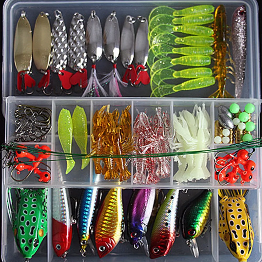 Buy Fishing Lure Kit 98 Pcs/Pack Minnow Popper Crank Spinner Metal Lure Spoon