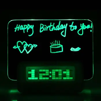 

Creative Square Fluorescence Leave Message Board Plastic Digital Table Clock Temperature Sound Green LED Despertador Friend Gift