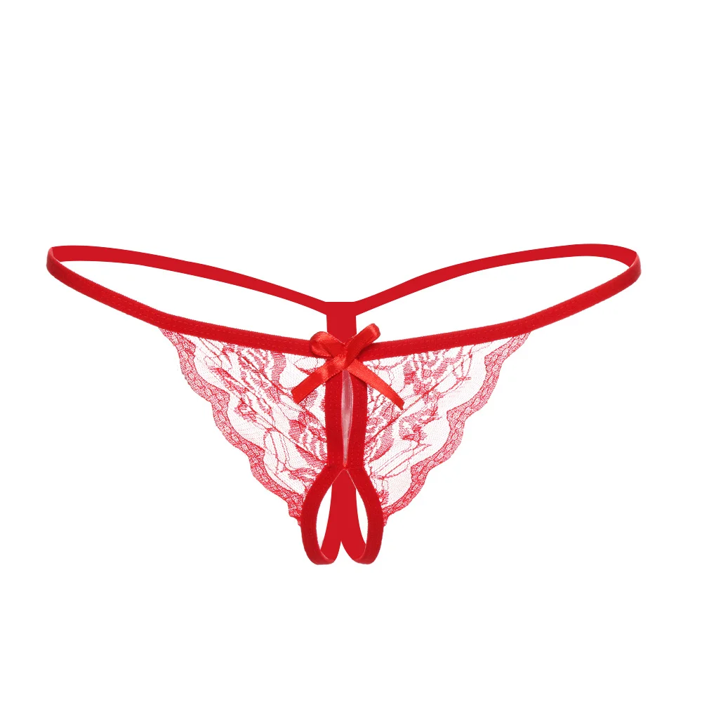 

Sexy Lace Crotchless G-string Thong Women Transparent Lace Panties Briefs for Ladies Bowknot T-back Featured Strappy Lingerie