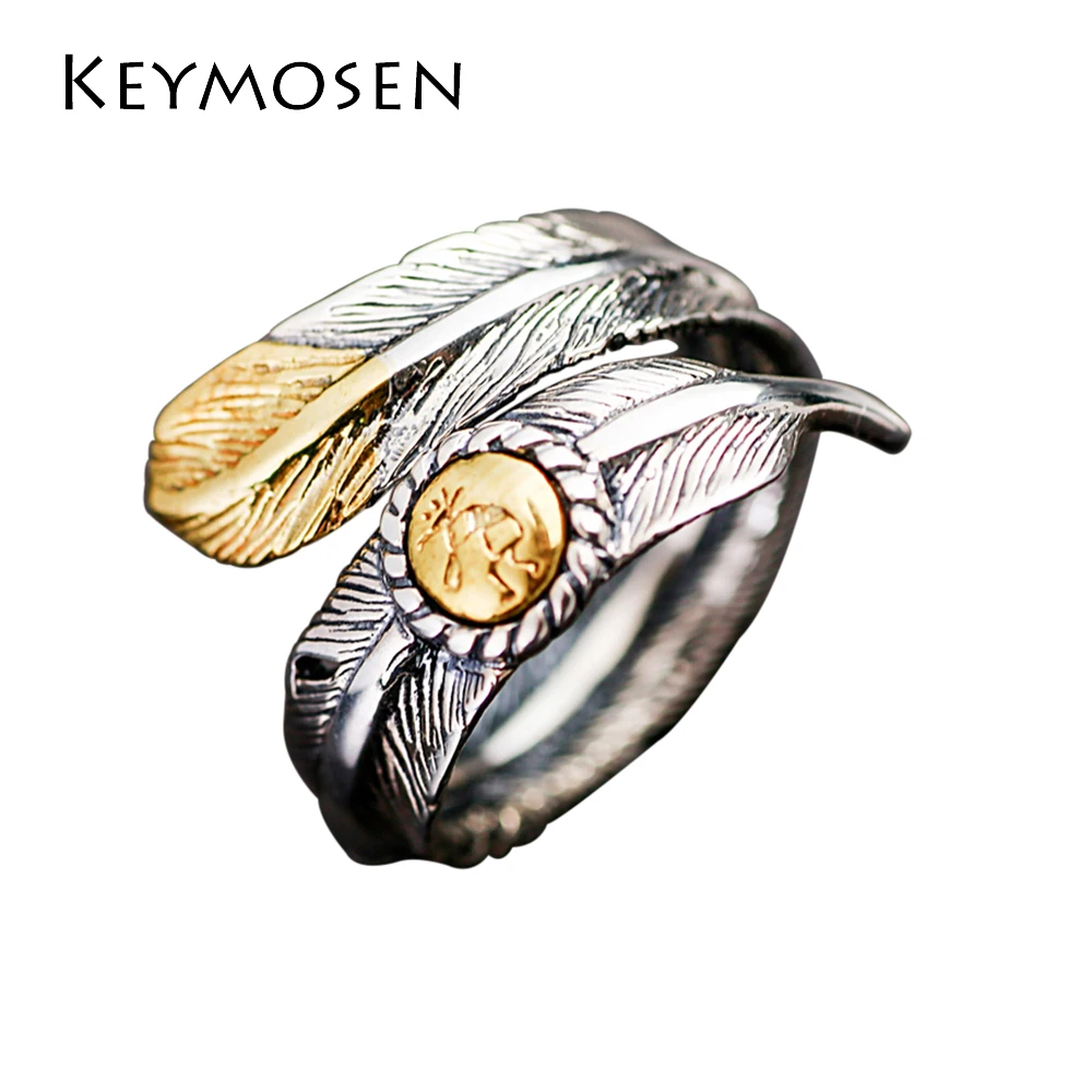 

Personality Vintage Thai Silver Single Ring Men And Women Open Ring Feather S925 Silver Rings Couple Silver Ornaments