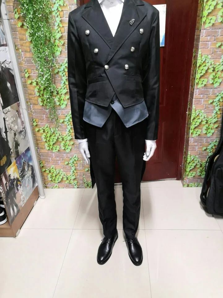 Аниме Черный дворецкий Себастиан микаелис косплей костюм черная униформа наряд+ карманные часы+ брошь костюмы на Хэллоуин для женщин/мужчин