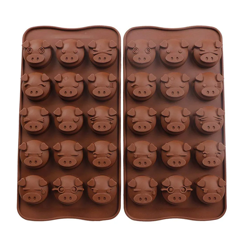 

New Creative 2 Silicone Chocolate Molds 15 Piggy Face Cavity Candy Molds Chocolate Candy Tray Hot Sell Cake Tools Drop SHipping