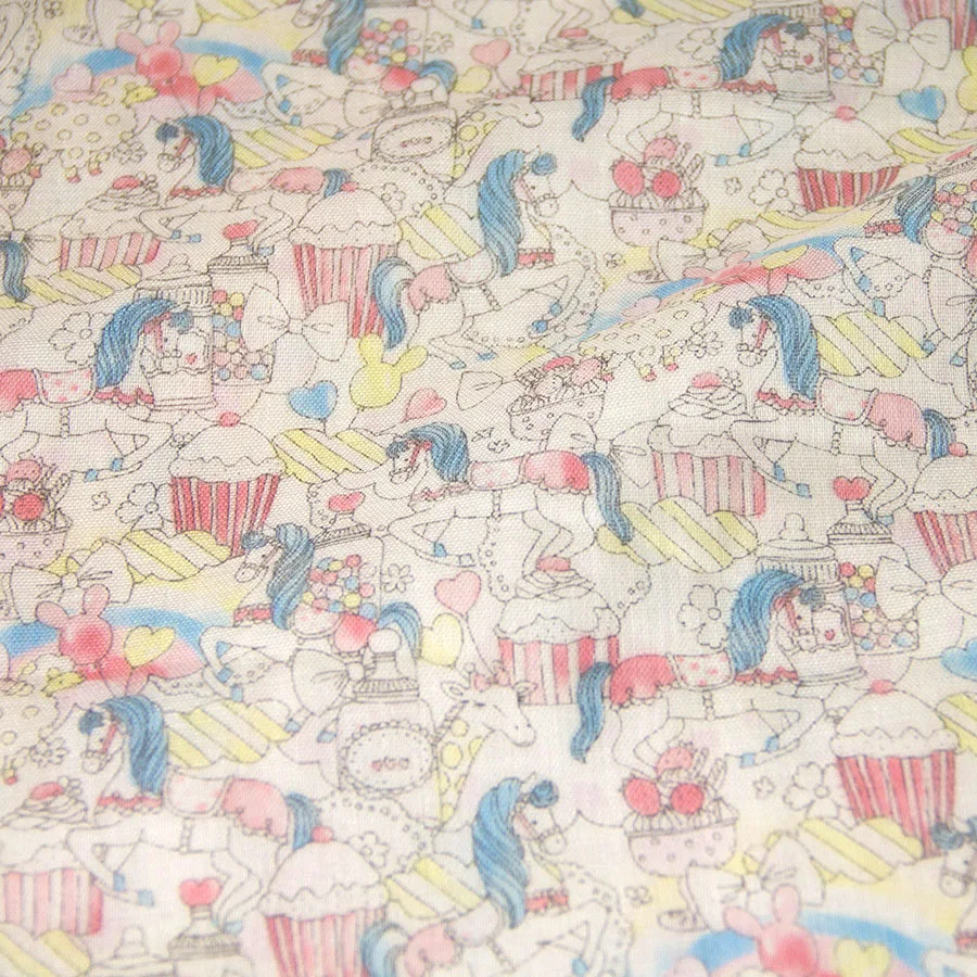 Полуметровая японская Лоскутная стеганая ткань двойная Марля из хлопковой ткани милый маленький пони торт шаблон C