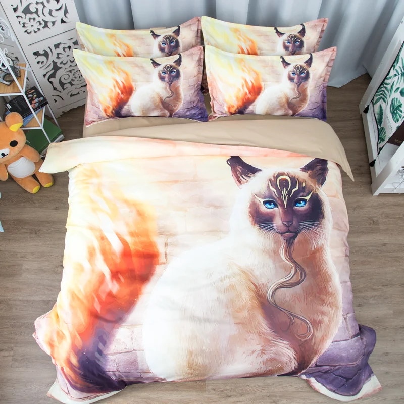 

Free shipping Novelty New Year Gift Cool Gothic Monster Cat Pattern Bedding Duvet Cover Set+2pcs Pillow Case Sham UK AU US Size