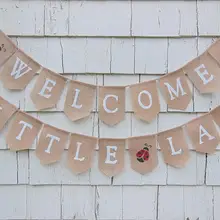Пользовательские Добро пожаловать маленькая леди baby shower мешковины баннеры детский Знак для комнаты вечерние Божья коровка тканевые гирлянды фото реквизит