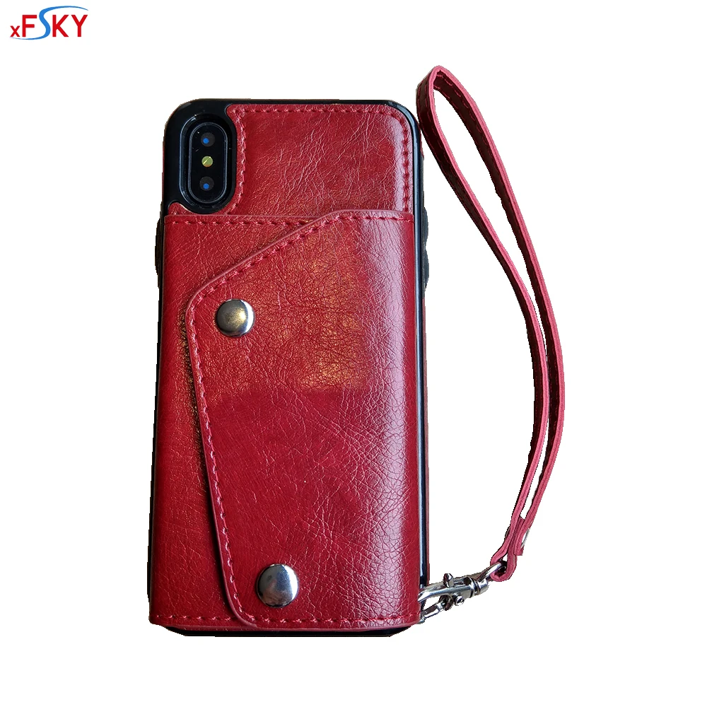 

xFSKY Back Cover Case for Apple iPhone X Soft PU Leather with Wallet Card Holder Hand Strap Style Foldable 5.80-inch Fashion