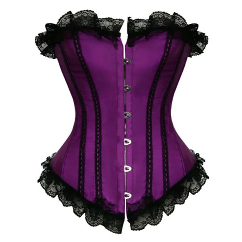 Sexy Lace Up Boned Overbust Corset Lace Trim Showgirl Stripe Corset