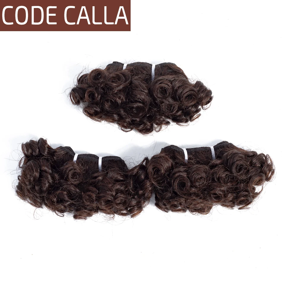 

Code Calla Short-cut Bouncy Curly Raw Virgin Hair Brazilian Double Drawn Dark Brown Color Human Hair Bundles 6Pes Can Make Wig