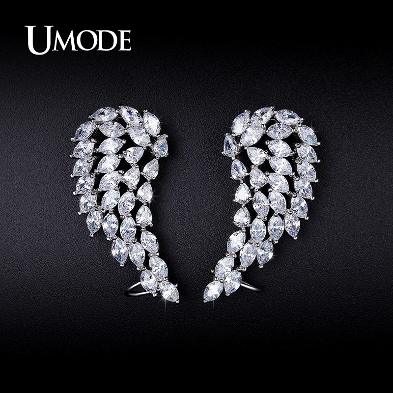 

UMODE Design Popular Angel Wings Earrings Exaggerated CZ Stud Earrings For Women Free Shipping Wholesale Aretes Brinco UE0215