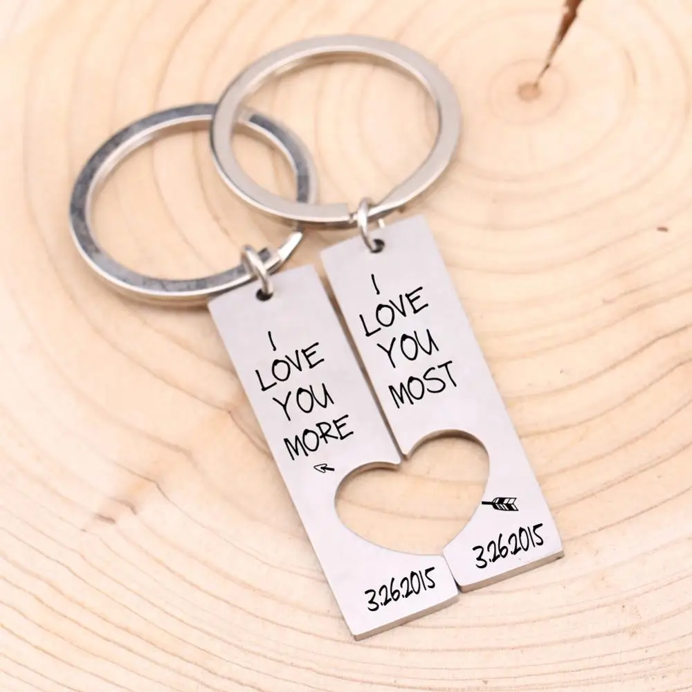 

For Couple Key Chain Private Customize Date Jewelry Love Anniversary Special Day Gift Husband Wife Men Fashion Heart Shaped