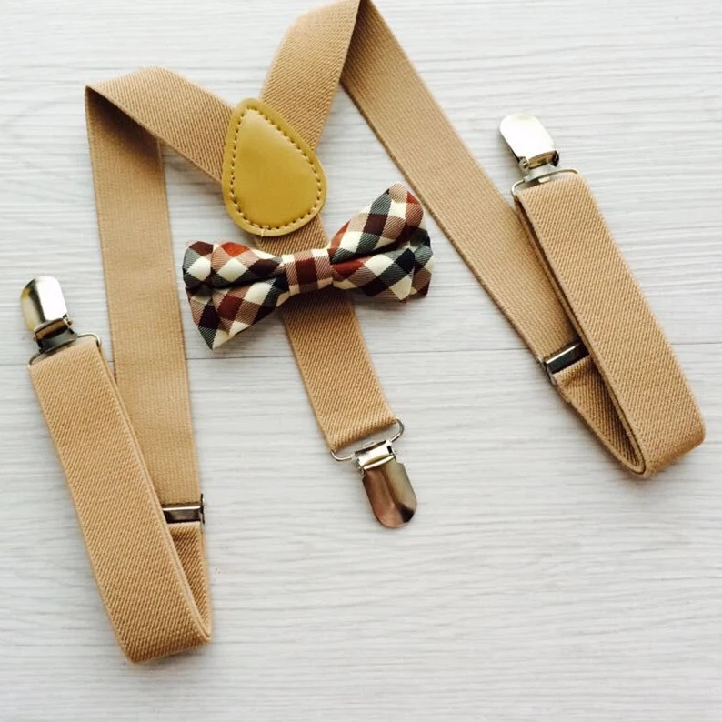 Комплект с галстуком-бабочкой и подтяжками цвета хаки, однотонные, с узором, 3 зажима на подтяжках, Детские подтяжки для мальчиков и девочек