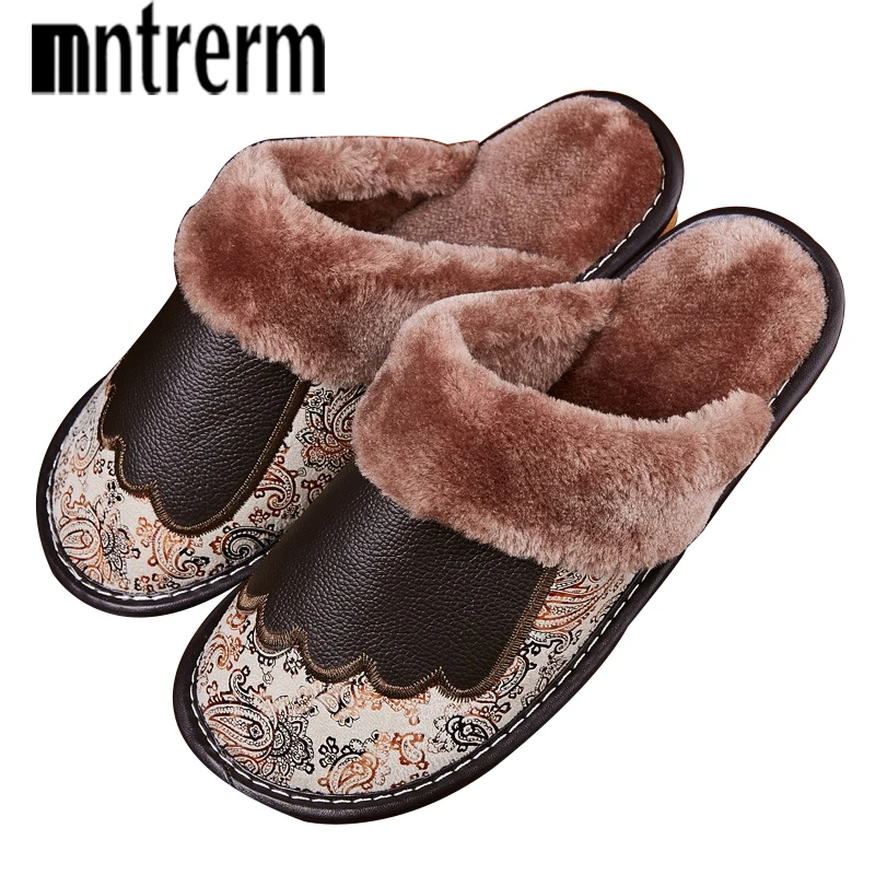 Mntrerm/модные теплые тапочки из воловьей кожи с натуральным мехом Мужская домашняя