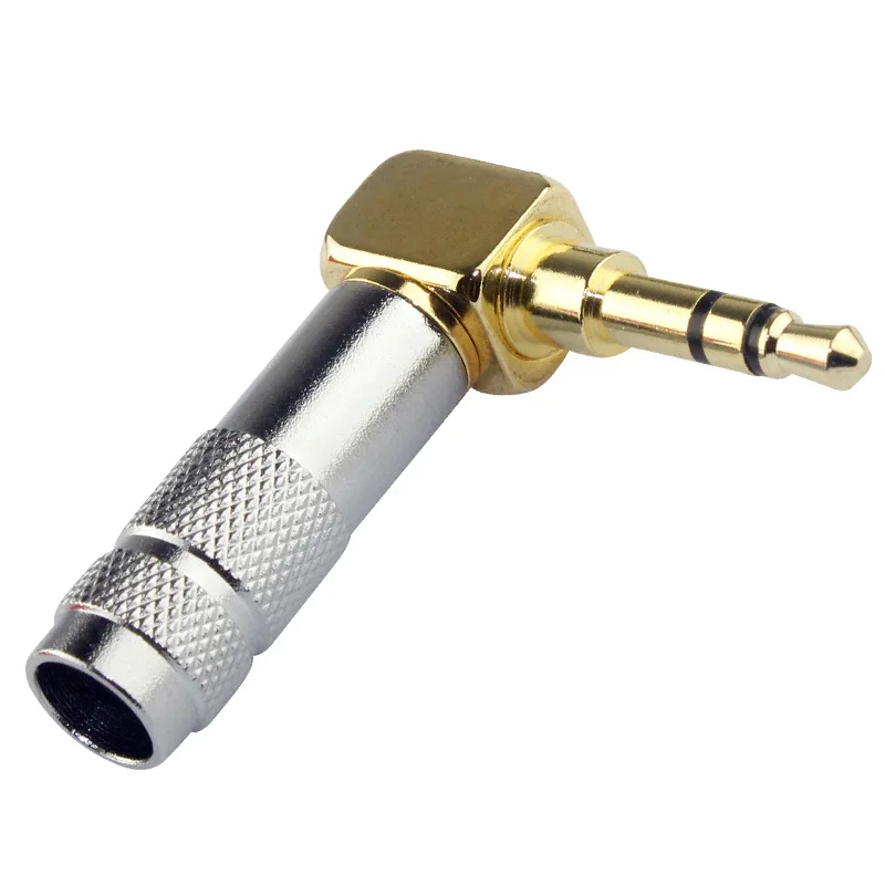 Silver Stereo 3.5mm 3 Pole 90 Degree Repair Headphone Jack Plug Cable