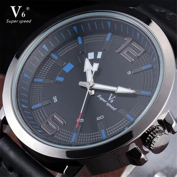 

New 2016 Fashion Men Military Clock Gold Quartz Watch Leather Strap Luxury Brand V6 Casual Wristwatches Gift Relogio Masculino