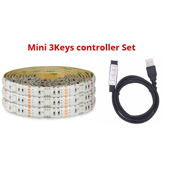 5050 with mini 3keys USB Светодиодные ленты светильник ТВ Подсветка 5V Водонепроницаемый RGB SMD 5050/3528 светодиодный лента светильник s для компьютера украшение для ПК светильник Инж - Испускаемый цвет: 5050 with mini 3keys