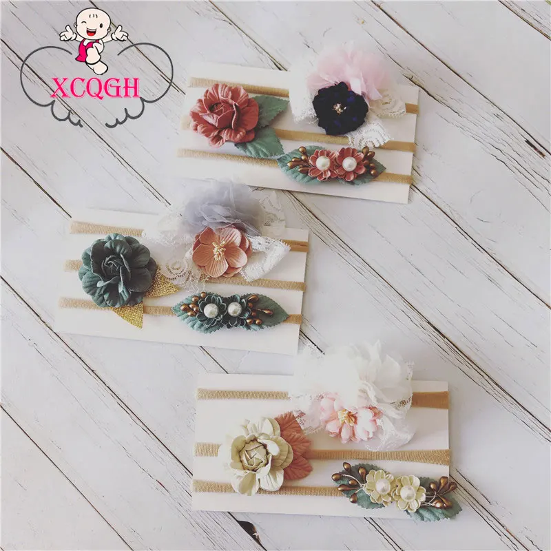 

XCQGH 3PCS 2019 New Mode Hairband Flower Children's Nylon Hair Band Children Hair Headband Accessories Scrunchie