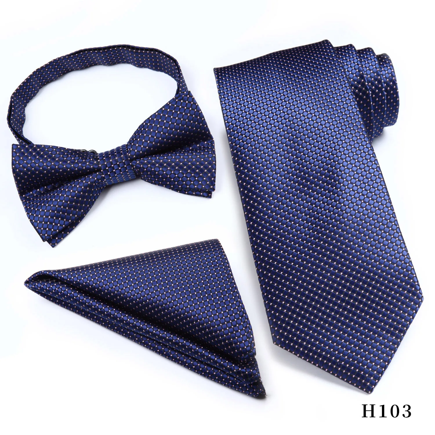 HISDERN 3 шт. классический галстук в горошек с узором пейсли в полоску для мужчин Предварительно галстук-бабочка и карман квадратный галстук-бабочка подарочная коробка для носовых платков - Цвет: H103 Without Box