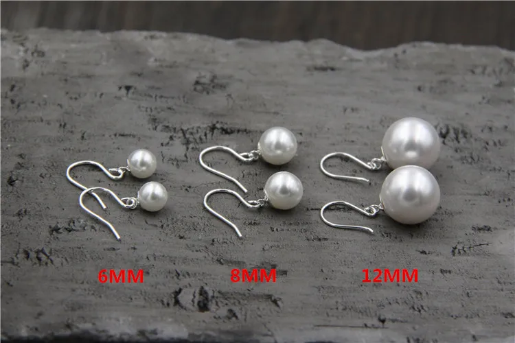 

6mm/8mm/12mm Shell Pearl Simple Drop Earrings 925 Sterling Silver Hypoallergenic Elegant earring For Women Jewelry Gift