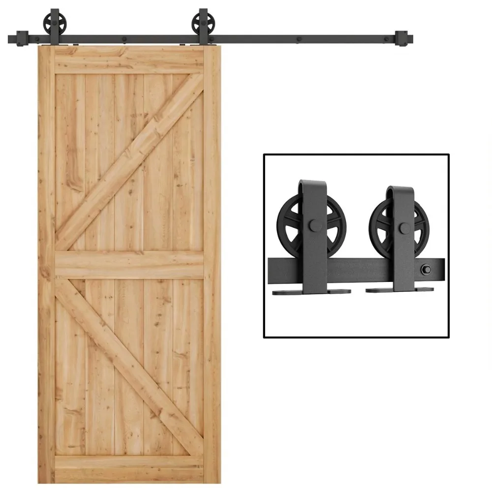 Black carbon steel top mount big wheel sliding barn door hardware