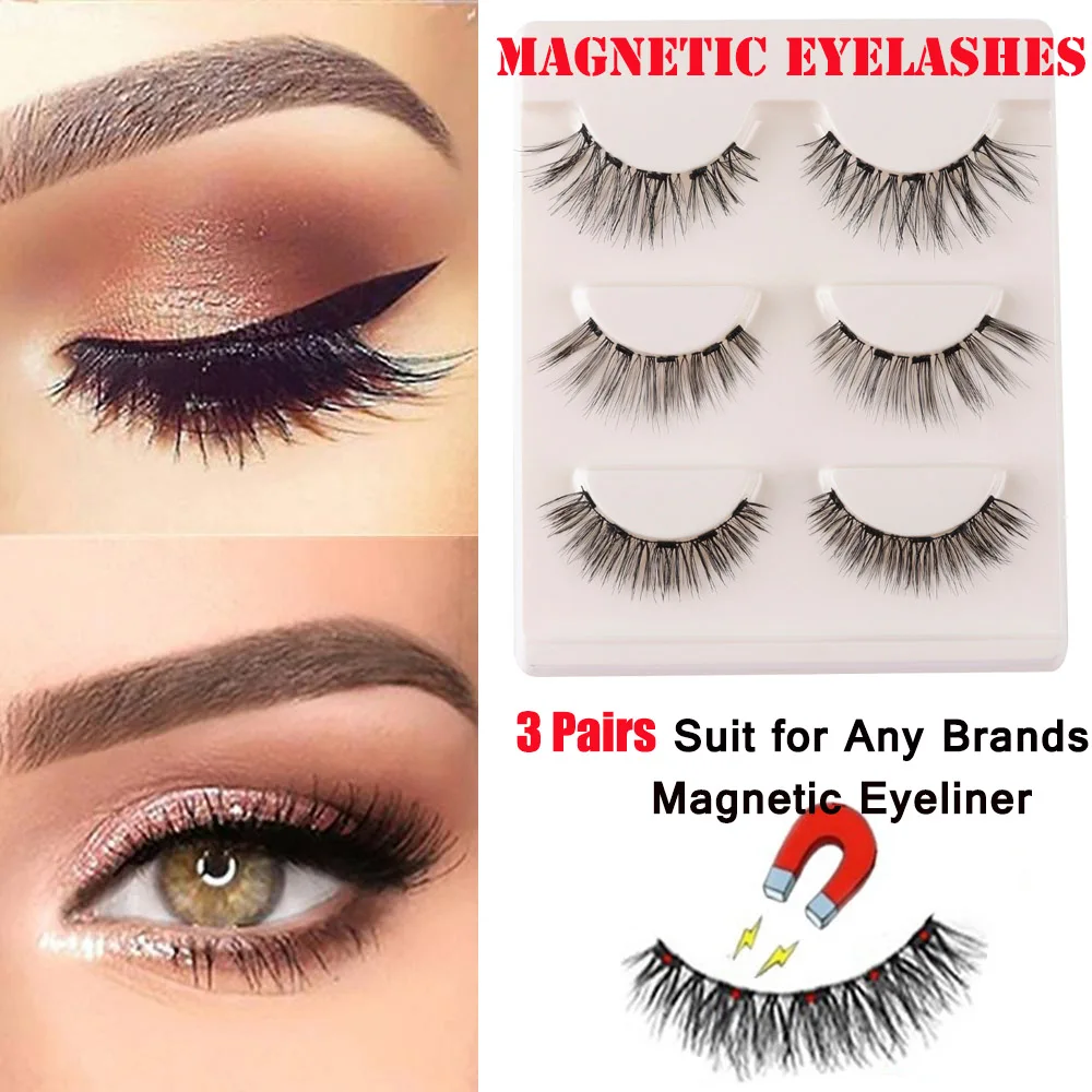 

3 Pairs/Box Magnetic False Eyelashes For Magnetic Eyeliner Natural Long Wispies Fake Lashes Handmade Eye Extension Makeup Tools