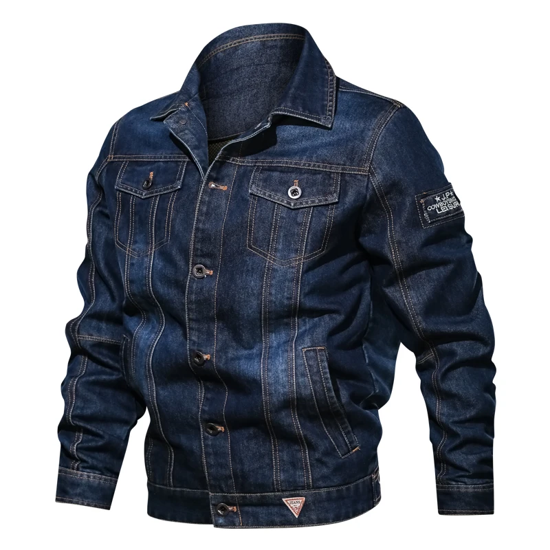 

Spring Autumn Denim Jacket Men's Lapel Embroidery Casual Mens Jeans Jackets Multi-pocket Male Cowboy Coats Bigig Size 6XL Solid