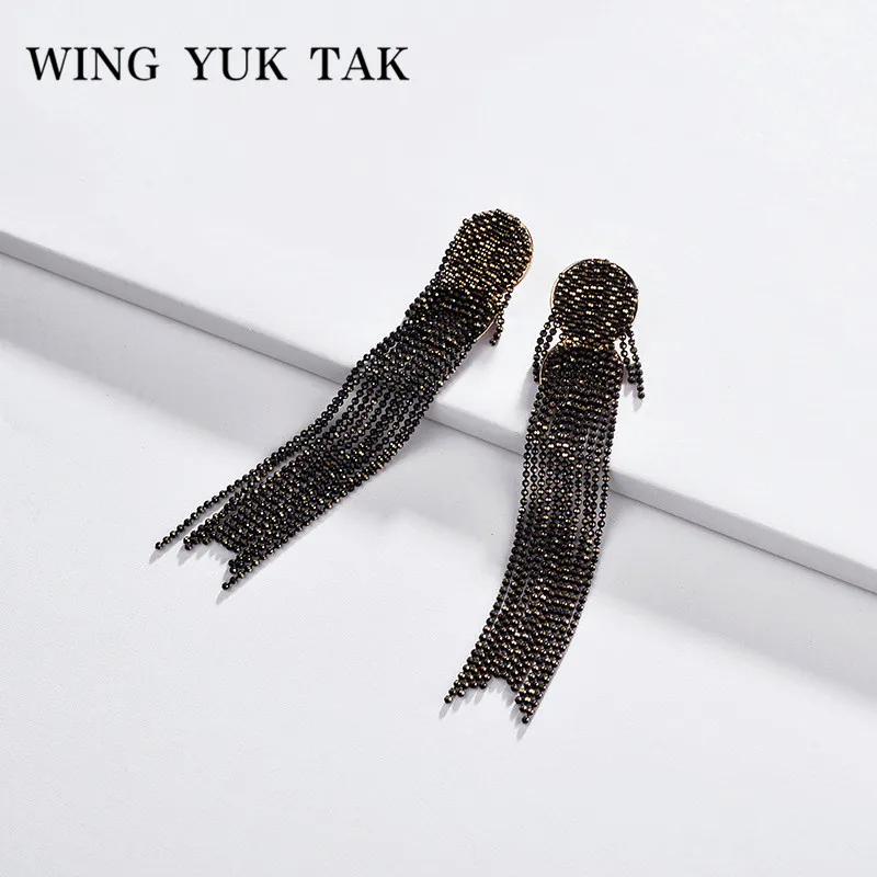 

wing yuk tak Bohemia Long Tassel Stud Earrings for Women Vintage Wedding Party Earrings Bead Korean Jewelry Accessories