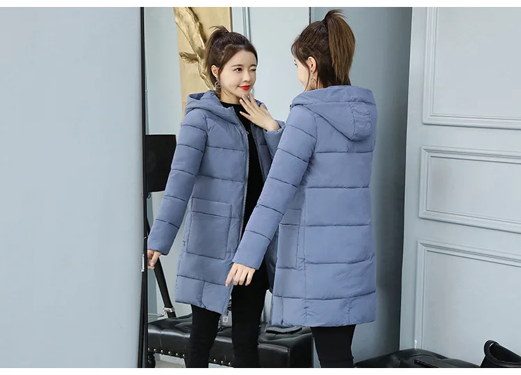 Женское приталенное теплое зимнее пальто с капюшоном, женская повседневная куртка, новая модная зимняя куртка средней длины