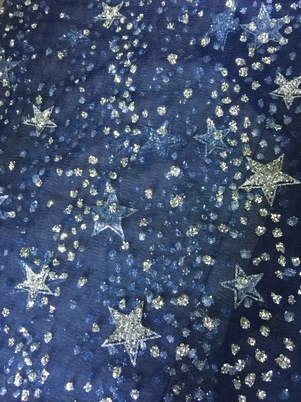 

High grade navy blue French net lace fabric with glitter African mesh material for party dress