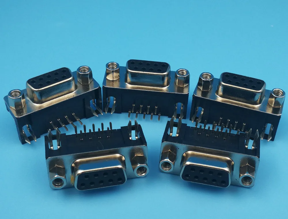 Free Shipping 50Pcs RS232 DR 9Pin Female 90 Degree Lock Fork Plug PCB