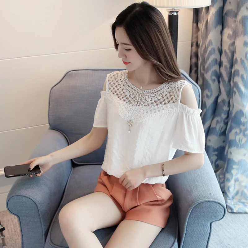 Блузка женская белая кружевная с вырезом открытыми плечами 2019|off shoulder top|shoulder off