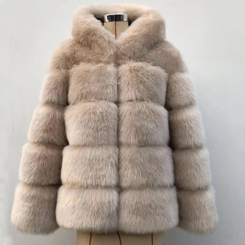 ZADORIN 2018 Winter Thick Warm Faux Fur Coat Women Plus Size Hooded Long Sleeve Faux Fur Jacket Luxury Winter Fur Coats bontjas