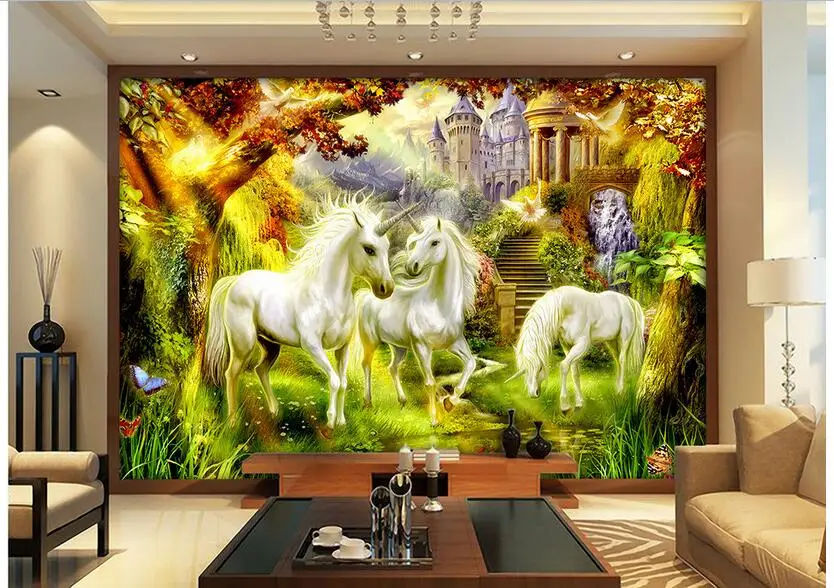 

3d wallpaper custom mural non-woven picture Fairy tale style white unicorn decoration painting photo wallpaper for walls 3 d